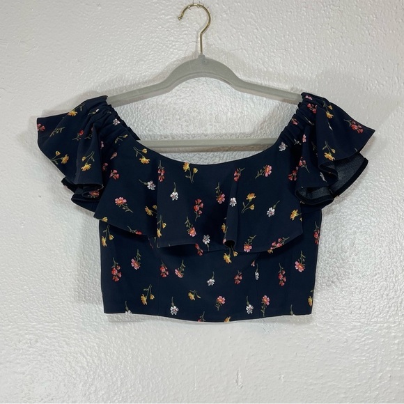Rebecca Taylor Off the Shoulder Meadow Floral Top Women’s 6 Cropped Spring - Picture 1 of 14